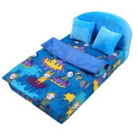 Набор мягкой мебели для кукол кровать, 2 пуфика, 2 подушки, одеяло "Крохи с голубыми вставками", 32*24*15 см.